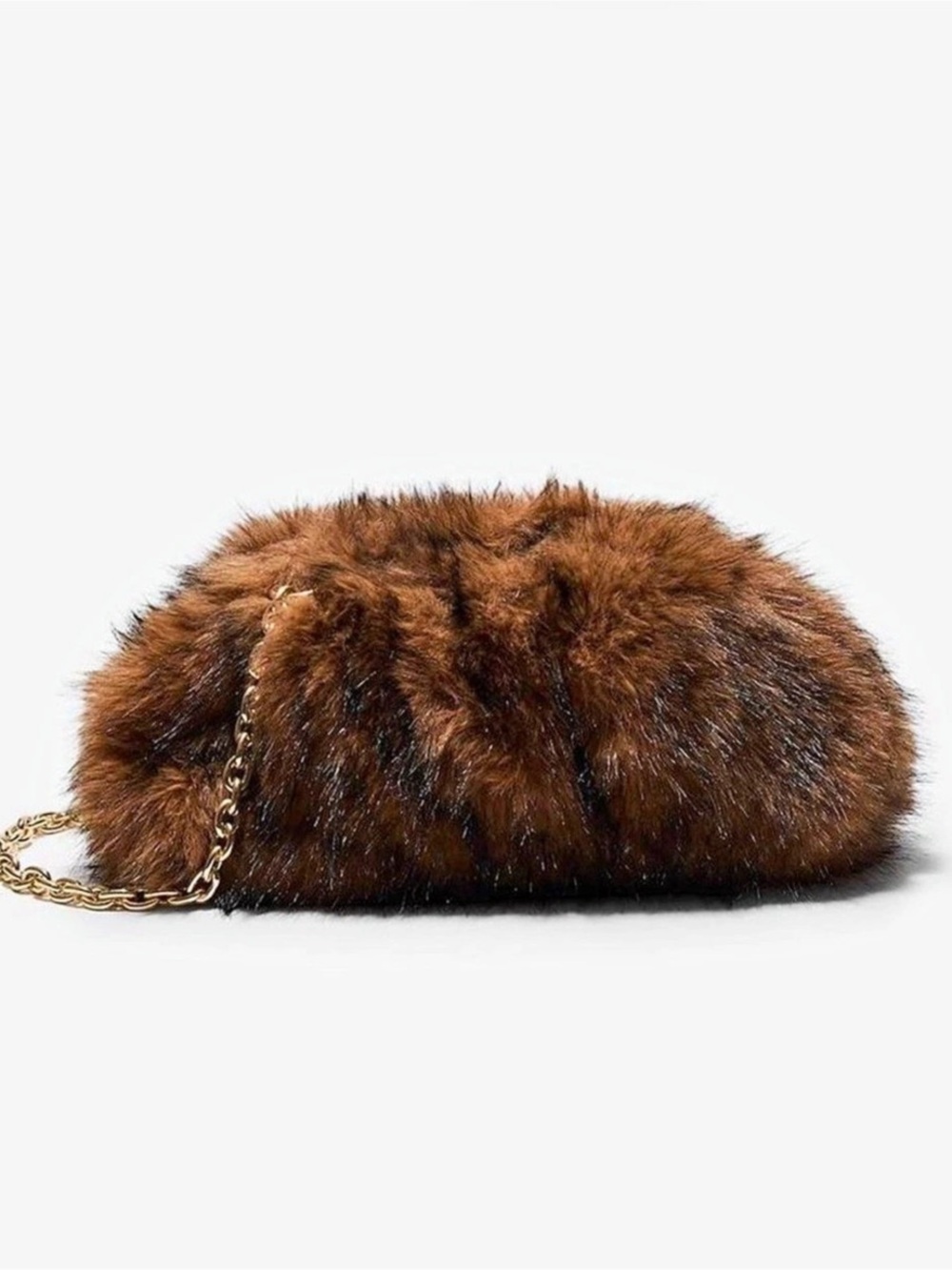 Stradivarius Faux Fur Chain Clutch shoulder bag in Brown NWT